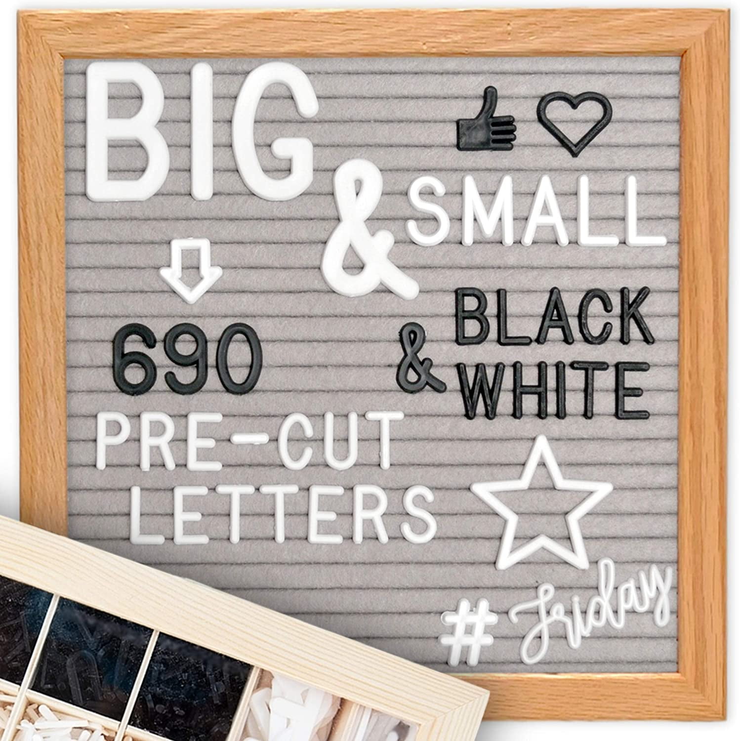 Felt Letter Board 10x10 +2sets PRECut Letters +Stand +UPGRADED WOODEN