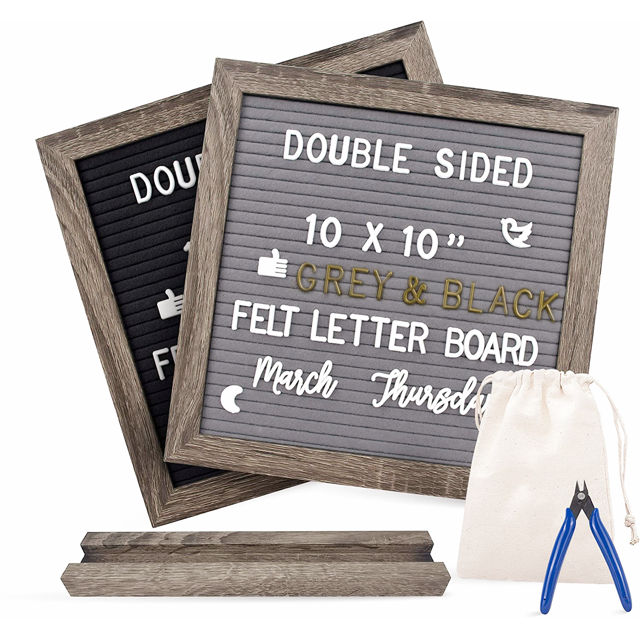 Felt Letter Board, Double Sided Changeable Message Board with Wood Base
