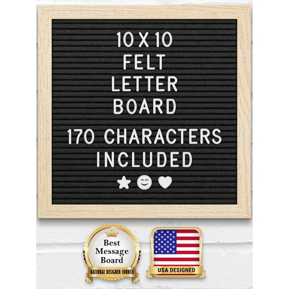 Felt Letter Board w/ 170 Letters & Numbers, 10x10” Letterboard w/ Wooden Frame, Black by Yes4Quality