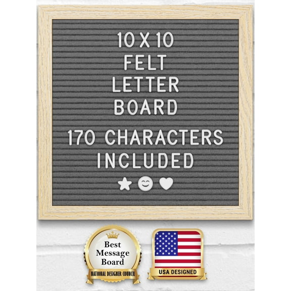 Felt Letter Board w/ 170 Letters & Numbers, 10x10” Letterboard w/ Wooden Frame, Gray by Yes4Quality