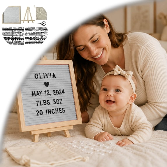 Felt Letter Board with 170 Letters, Numbers & Symbols - 10 x 10 inch Changeable Message Board with Wooden Frame Wall Mount Hook