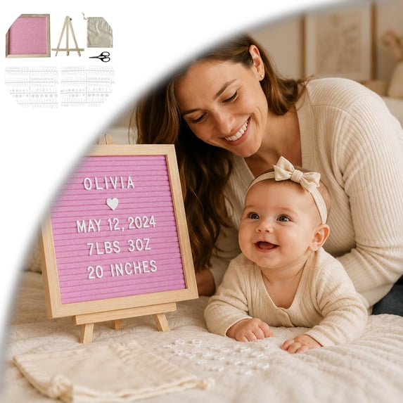 Felt Letter Board with 170 Letters, Numbers & Symbols - 10 x 10 inch Changeable Message Board with Wooden Frame Wall Mount Hook