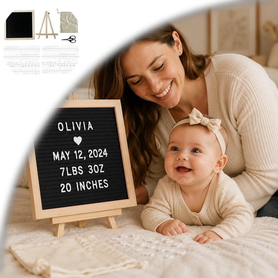 Felt Letter Board with 170 Letters, Numbers & Symbols - 10 x 10 inch Changeable Message Board with Wooden Frame Wall Mount Hook