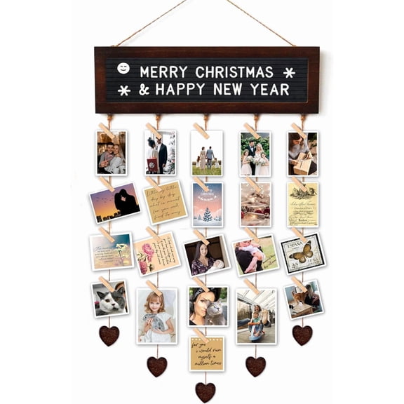 Felt Letter Board with 340 Letters and 30 Clips - Rustic Picture Frames Collage Wall Decor Sign - Multi Photos Cards Organizer 15.7x5 Inches (Walnut)