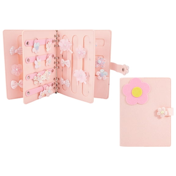 Felt Loose-leaf Hair Tie Storage Book Scrunchie Organizer Holders Rectangle with Flower Pink 27x20.5x3.35cm