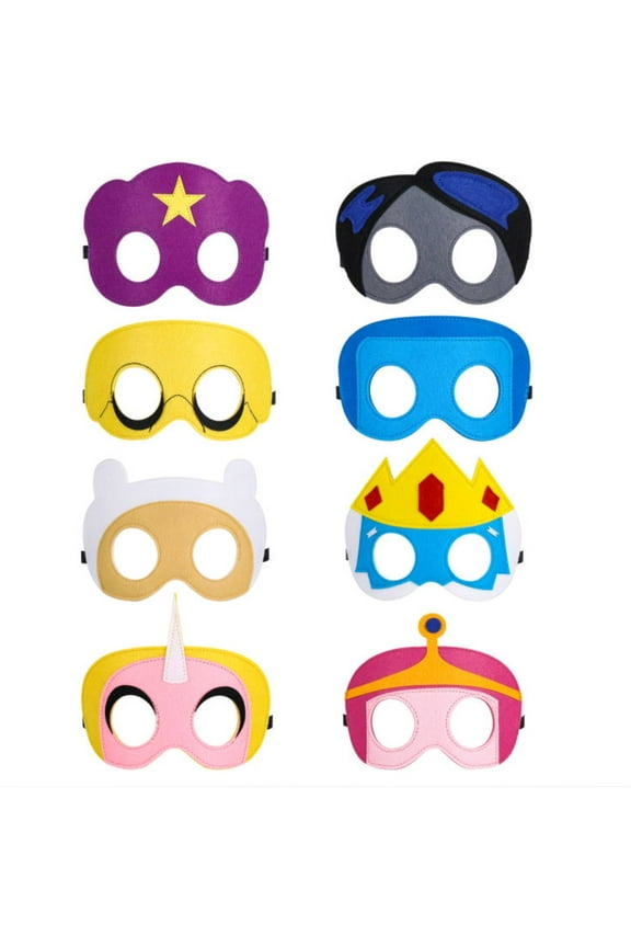 Felt Masks for Adventure Time Theme Party - 8 Masks - Comfortable, One-Size-Fits-Most Design - Eco-Felt and Fleece. Great for Birthday Gift, Party Favor, Cosplay!