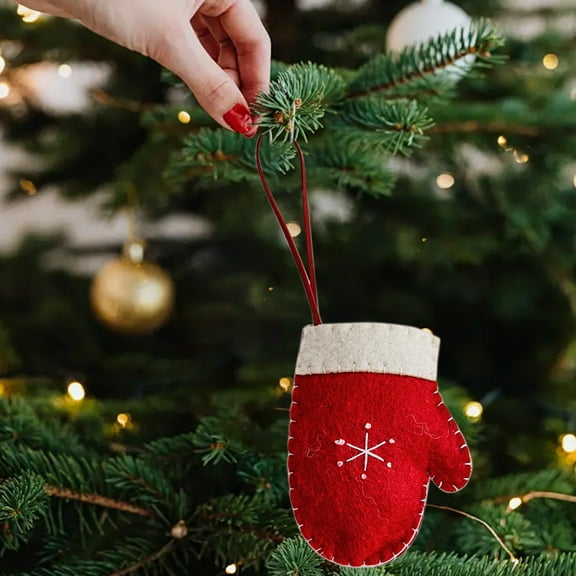 Felt Mitten Shaped Christmas Ornaments, Cartoon Gloves Christmas Tree Hanging Decorations, Festive Small Accessories for Xmas Home & Tree Ornamentation