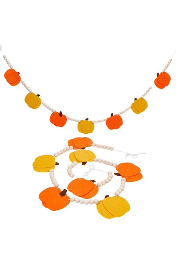 Felt Pumpkin Hanging Banners Wooden Garland with Felt Pumpkin Pendants of 2 Colors Fall Harvest Ornament for Autumn Thanksgving
