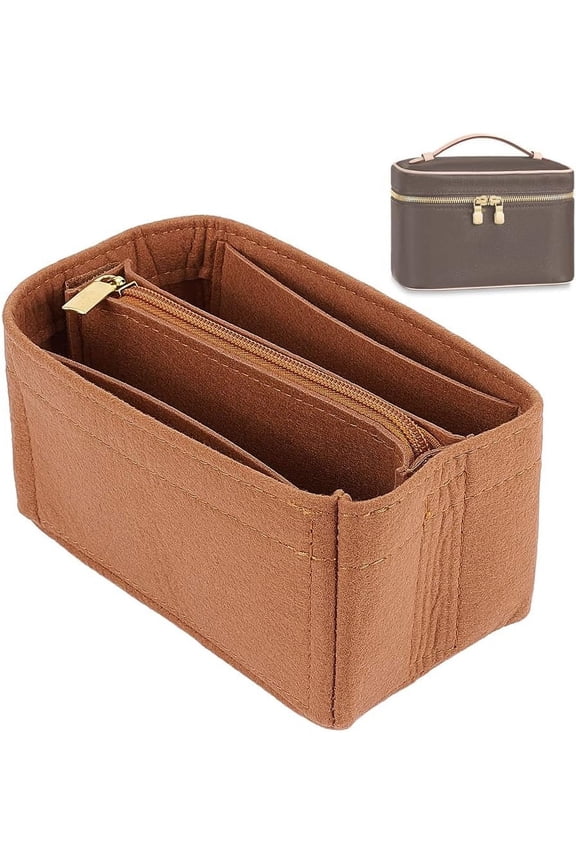 Felt Purse Organizer Insert 2 Sizes Large Capacity Storage Bag Removal Inner Bag Multiple Compartments Bag Insert Soft Tote Bag Organizer Insert for Make-up Tote Storage Bag Chocolate