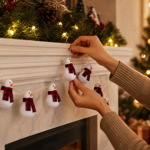 Felt Snowman Garland Christmas Decoration, Wool Hanging Banner for Tree, Holiday Home Decor for Wall Mantel Window Display, Festive Party Supplies