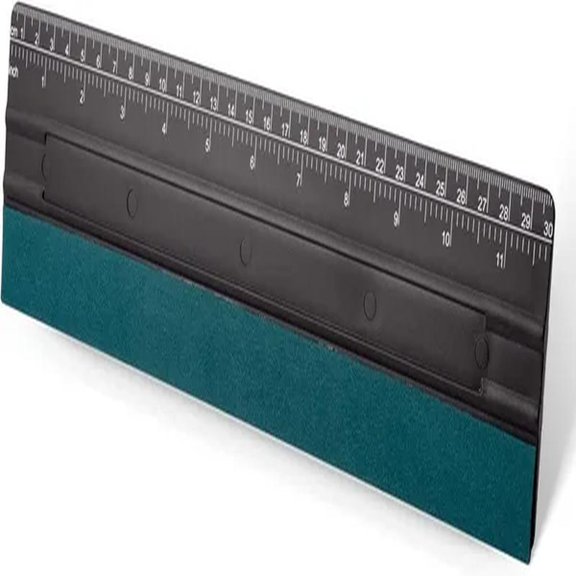 Felt Squeegee for Vinyl with Built-in Ruler and Round Corners, Universal Card Tint Squeegee with Suede Felt Edge, Window Tint Film Installing Black PP Car Vinyl Wrap Scraper Tool