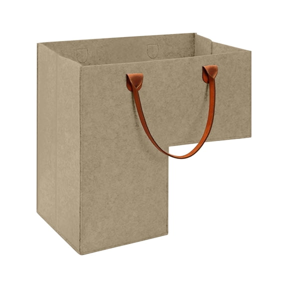 Felt Stair Storage Basket Beige (with Medium Grey Inner Bracket),Stair Basket for Carpeted Stairs and Wooden Stairs Stair Basket with Leather Handles for Storage Household Items Stair Step