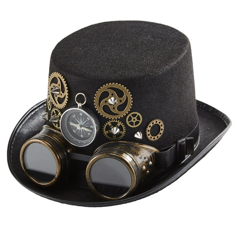 Felt Steampunk Top Hat Head Gear Accessories Metal Costume Gears Unisex  Black Wide Brim for Cosplay Holiday Fancy Dress Decoration