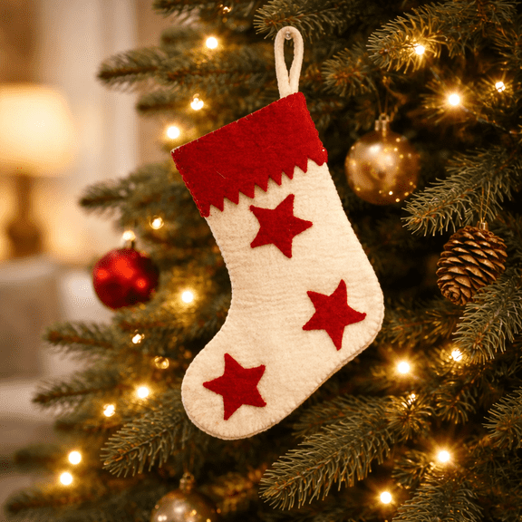 Felt Stocking - Handmade with Snowflake Design, Perfect for Gifting