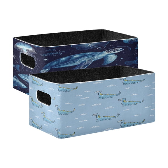 Felt Storage Bins 2-Pack Foldable Space-Saving Organizer For Home Office An Array Of Marine Creatures Dinosaur Pattern