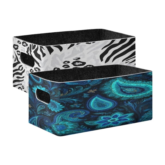 Felt Storage Bins 2-Pack Foldable Space-Saving Organizer For Home Office Animal Print A Pattern Of Turquoise