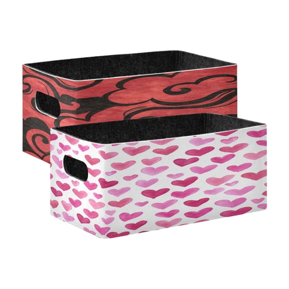 Felt Storage Bins 2-Pack Foldable Space-Saving Organizer For Home Office Auspicious Clouds Red Pink Hearts