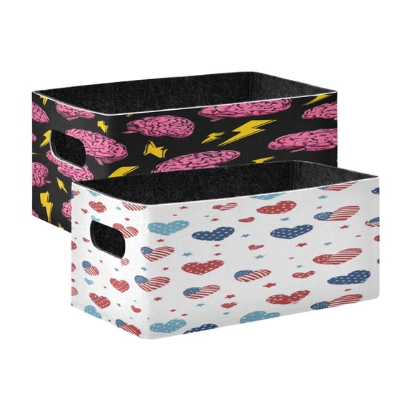 Felt Storage Bins 2-Pack Foldable Space-Saving Organizer For Home Office Brains&bolts 4th Of July Theme
