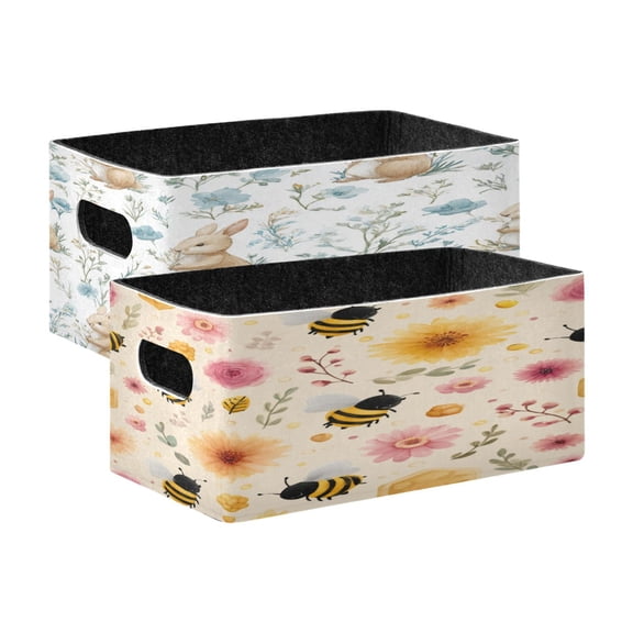 Felt Storage Bins 2-Pack Foldable Space-Saving Organizer For Home Office Bunnies Bees Honeycomb