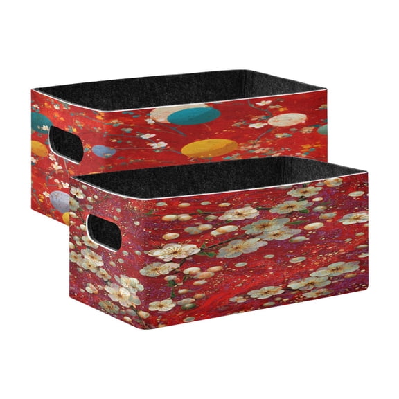 Felt Storage Bins 2-Pack Foldable Space-Saving Organizer For Home Office Colorful Balls and Cherry Blossoms Cherry Blossoms