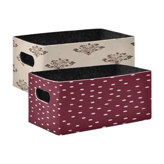 Felt Storage Bins 2-Pack Foldable Space-Saving Organizer For Home Office Elegant&sophisticated Burgundy Polka Dot