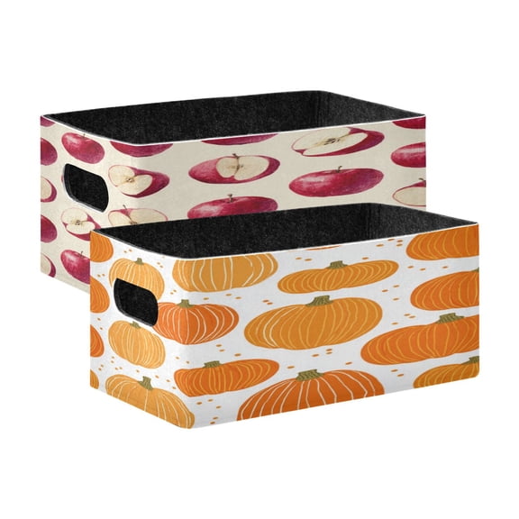 Felt Storage Bins 2-Pack Foldable Space-Saving Organizer For Home Office Fruit Cubes Orange Pumpkins