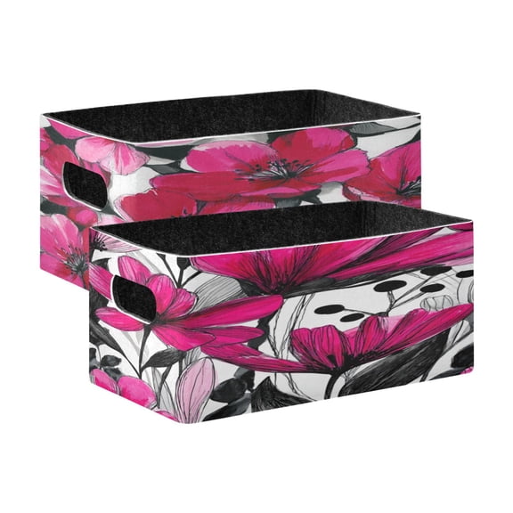 Felt Storage Bins 2-Pack Foldable Space-Saving Organizer For Home Office Fuchsia Fuchsia Flowers