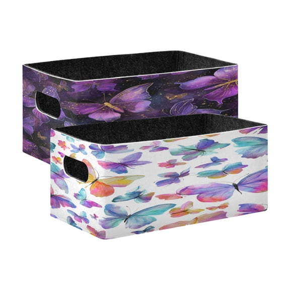 Felt Storage Bins 2-Pack Foldable Space-Saving Organizer For Home Office Glowing Butterflies Vibrant Design Butterfly