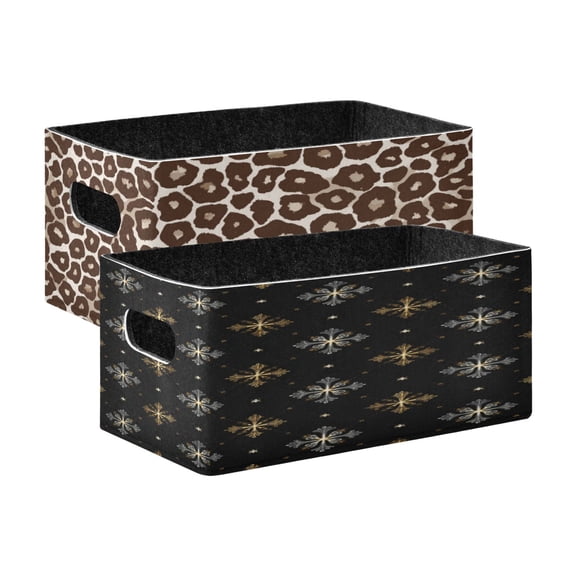 Felt Storage Bins 2-Pack Foldable Space-Saving Organizer For Home Office Leopard Print Intricate Crosses Decorative