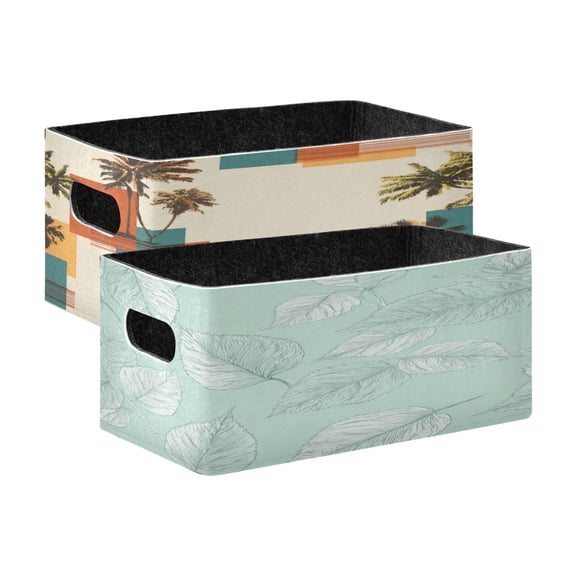 Felt Storage Bins 2-Pack Foldable Space-Saving Organizer For Home Office Palm Trees Mint Green