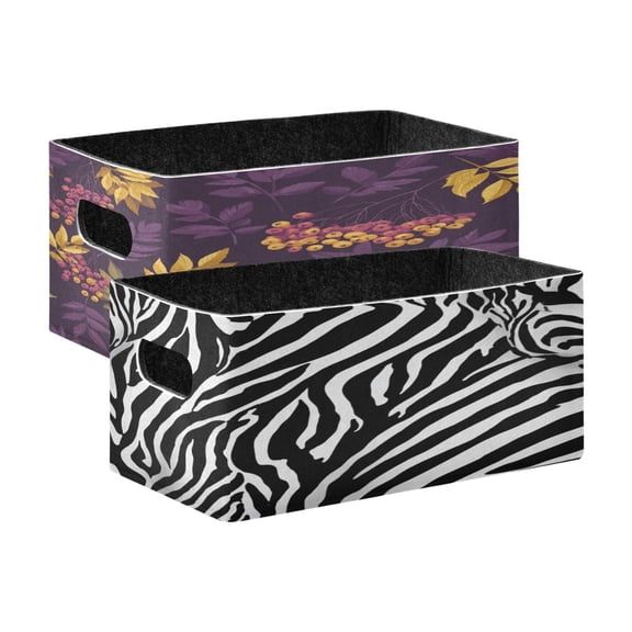 Felt Storage Bins 2-Pack Foldable Space-Saving Organizer For Home Office Seamless Berries Pattern Seamless Pattern with Zebra Print