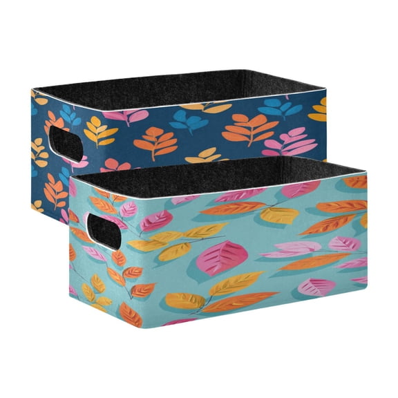 Felt Storage Bins 2-Pack Foldable Space-Saving Organizer For Home Office Seamless Repeating Patterns Leafs Vector Illustration
