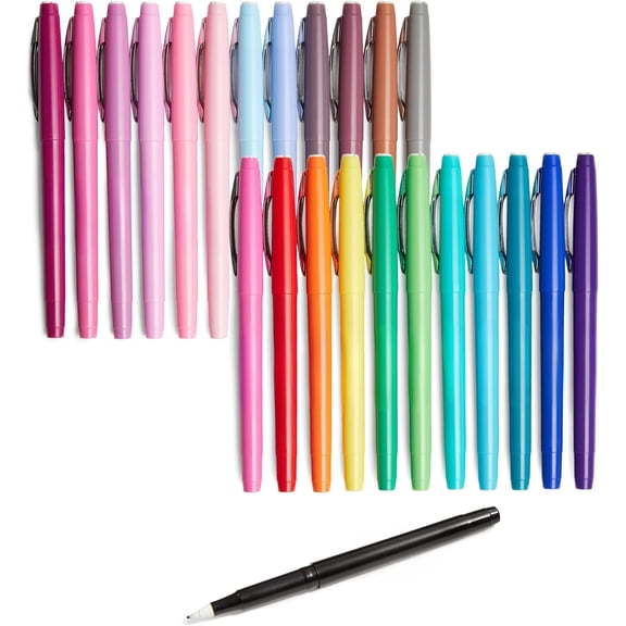 Felt Tip Marker Pens, Assorted Colors, Smear-Proof, for Writing, Drawing, Journaling and Note Taking, 24-Pack