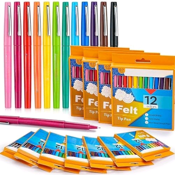 Felt Tip Pens Bulk for Valentine's Day Card,144 Pack,12 Count Assorted Color,Medium Fine Point 0.7mm Multicolor Markers for Gifts Writing,Planner,Drawing,Note Taking,Art,Journals$$Office