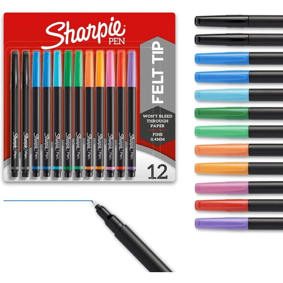 Felt Tip Pens, Fine Point Pens (0.4mm), Markers, Assorted Colors, 12 Count - Journaling, Art, Drawing, Markers