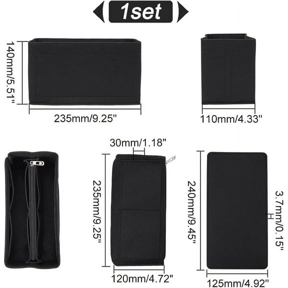 Felt Tote Bag Insert Organizer Felt Handbag Organizer Multiple Compartments Toiletry Bag Insert Interior Shaper Detachable Rectangle Bag In Bag for Speedy 30 Neverfull PM Black