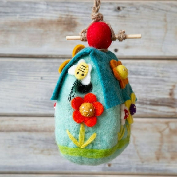 Felt Turquoise Bee Bird House