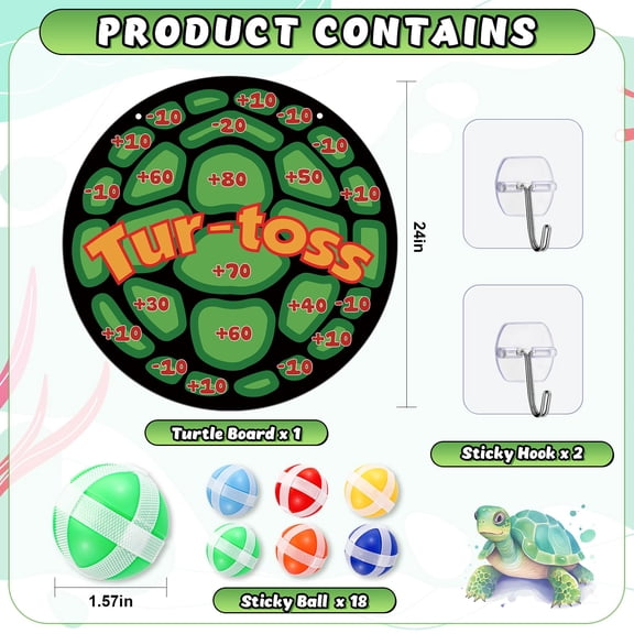 Felt Turtle Dart Board with 18 Sticky Balls 24x24 Inch Folding Game