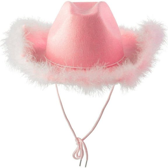 Felt Western Cowboy Hat | Durable Sun Hat for Rodeo, Concerts & Country Music Events Under 5$, Yubnlvae Hat with Feather Feather Brim Adult Size Cowboy , Pink, One Size