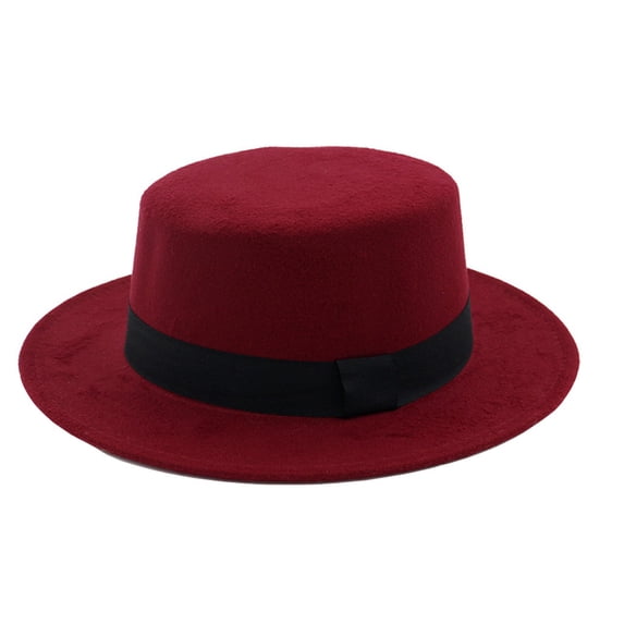 Felt Wide Brim Hats for Womens Flat Top Hat Party Church Hats Cap, with Band Belt Buckle, Adjustable by Awwp Wine One Size