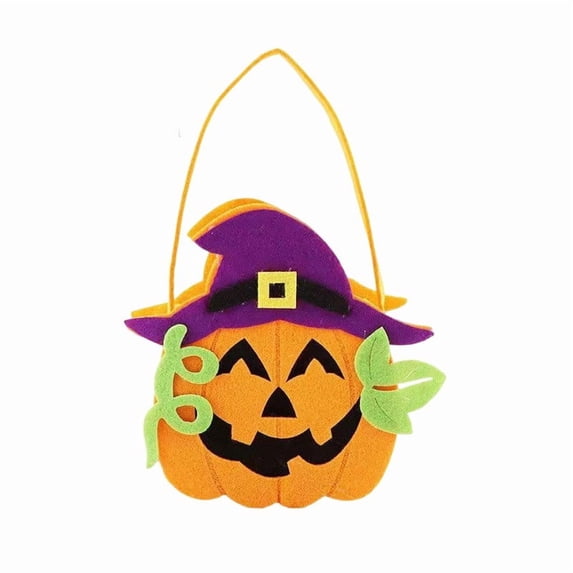 Felt Witch Hat Jack O Lantern Halloween Treat Carry Bag Gothic Spooky Pumpkin Candy Storage Tote, Seasonal Tabletop Candy Station Decor for Halloween Party Entryway Displays