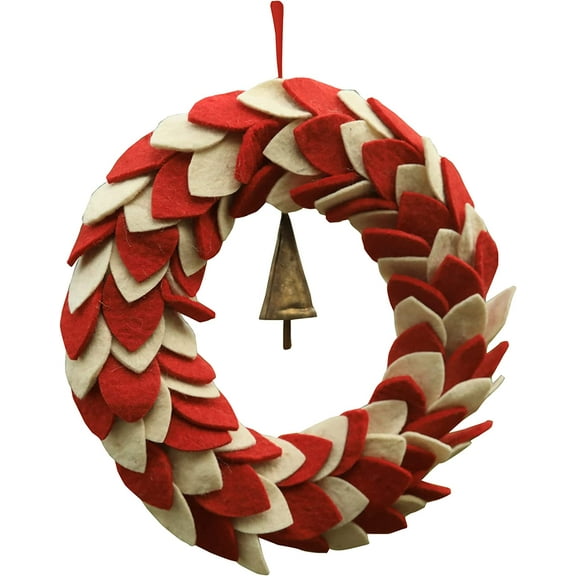 Felt Wreaths for Front Door with Rusitc Bell Farmhouse Spring Red Wreath Bow Ornament