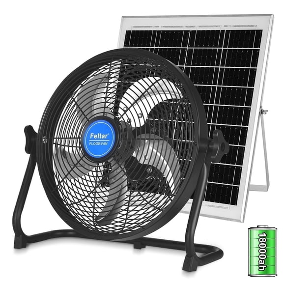 Feltar 16 Inch Solar Fan, Portable Rechargeable Fan with 18000mAh Battery & 30W Solar Panel, Waterproof Fan for Camping, Greenhouse, Shed, Pet House