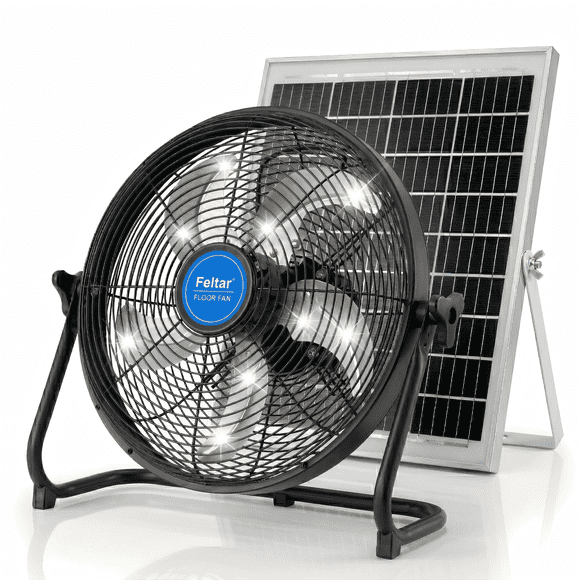 Feltar 16" Solar Fan  Portable Quiet Waterproof Rechargeable 24000mAh Fan for Outdoor, Camping, Pet House