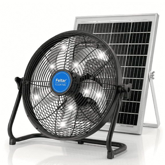 Feltar 14inch Solar Fan – Portable Quiet Waterproof Rechargeable 24000mAh Fan for Outdoor, Gym,Camping, Pet House