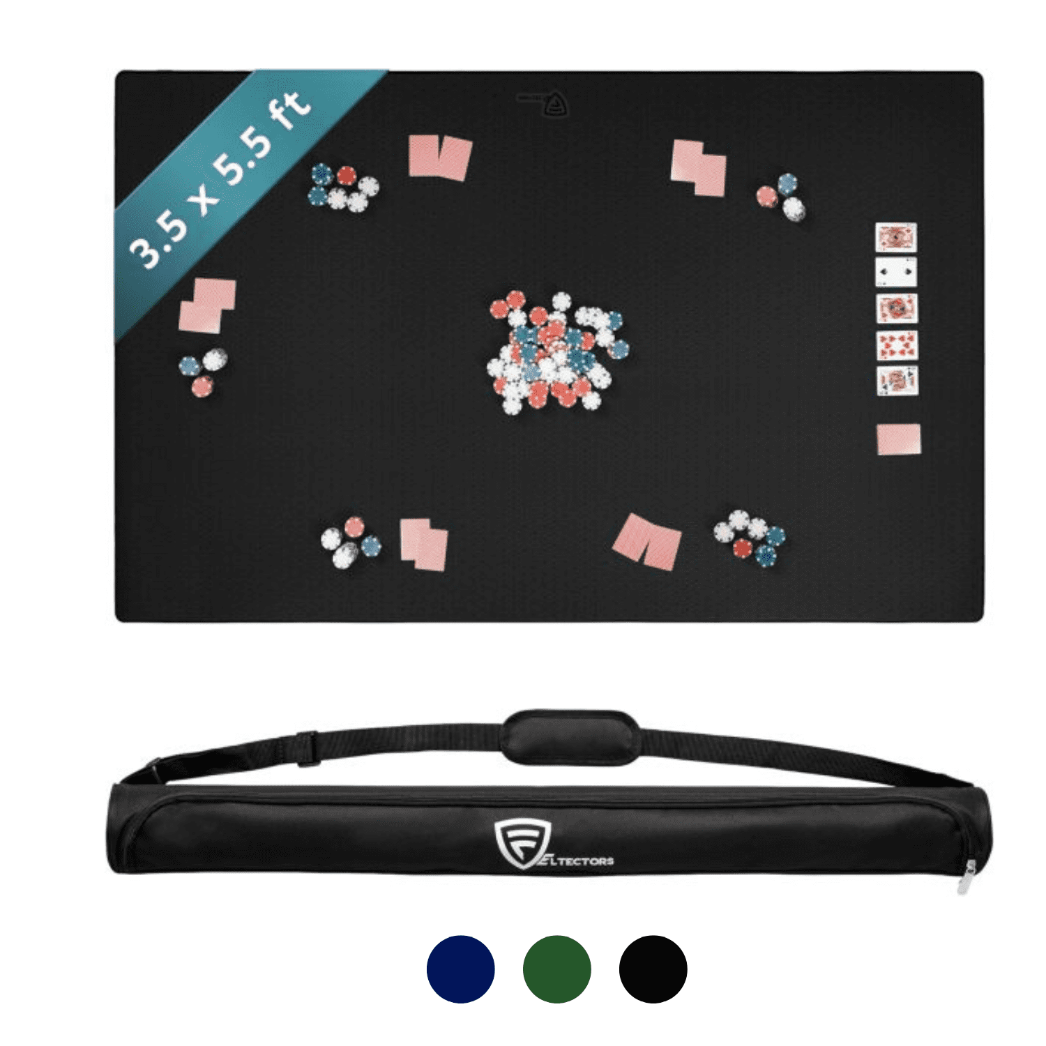 Feltectors 5 mm Board Game Mat, Mahjong Mat with Carrying Bag 42 x 66 Inches, Black