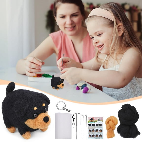 Felting Kit, Animals Needle Felting Set, DIY Wool Felt Materials Set with Felting Tool and Instruction for Needle Felting Craft Project and DIY Handmade(A)