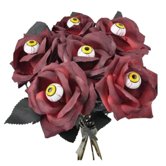 Feltree 6 Pieces Faux Rose with Eyeballs Halloween Faux Eyeball Flowers Faux Gothic Rose Bushes for Halloween Party Home Decorations
