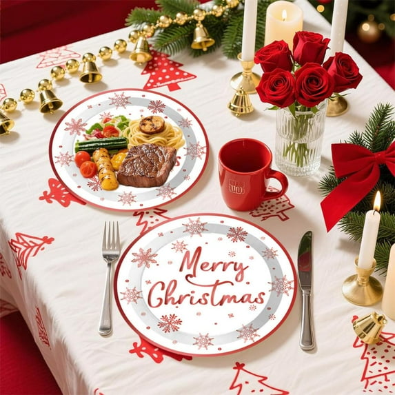 Feltree 16-Piece Christmas Disposable Paper Plates Set with 9in and 7in Sizes for Holiday Party Decorations, Birthday Supplies, and Easy Cleanup