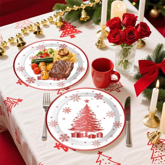 Feltree 16-Piece Christmas Disposable Paper Plates Set with 9in and 7in Sizes for Holiday Party Decorations, Birthday Supplies, and Easy Cleanup